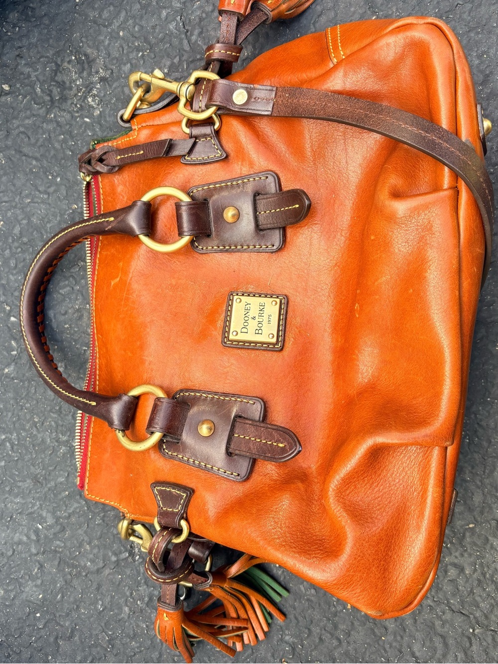 Dooney & Bourke Burnt Orange Leather Messenger with Dark Brown Trim